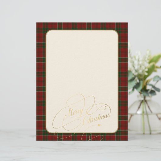 Kerst rode groene plaid lijst briefpapier (Staand voorkant)