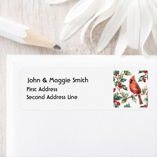 Kerst Rode Kardinaal Bird Holly Berry Art Etiket (Insitu)