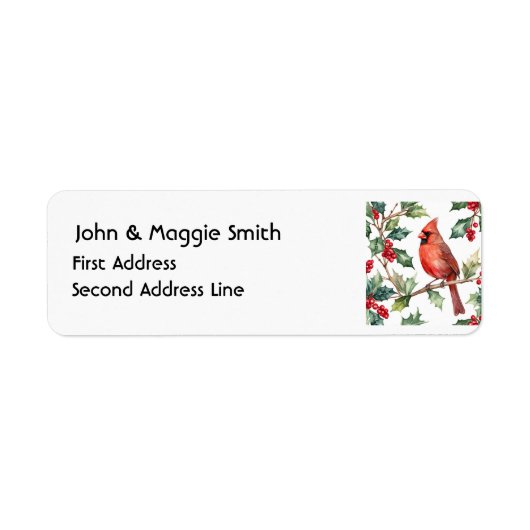 Kerst Rode Kardinaal Bird Holly Berry Art Etiket (Voorkant)
