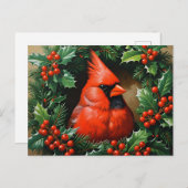 Kerst rode kardinaal en Holly Berry krans Briefkaart (Voorkant / Achterkant)