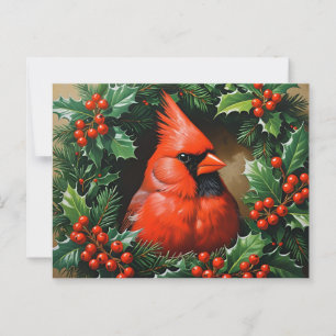 Kerst rode kardinaal en Holly Berry krans Briefkaart