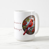 Kerst Rode Kardinaal Holly Berries Feestelijk Koffiemok (Voorkant rechts)