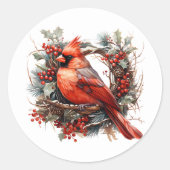 Kerst Rode Kardinaal Illustratie Ronde Sticker (Voorkant)