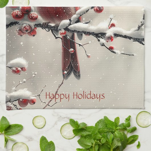 Kerst Rode Kardinaal Keuken Handdoek (Gevouwen)