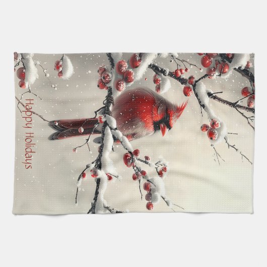 Kerst Rode Kardinaal Keuken Handdoek (Horizontaal)