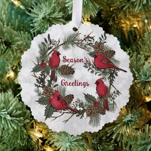 Kerst Rode Kardinaal Krans Pine Boughs Ornament Kaart (Insitu (Drie))