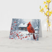 Kerst rode kardinaal op Berry Branch Kaart (Gele Bloem)