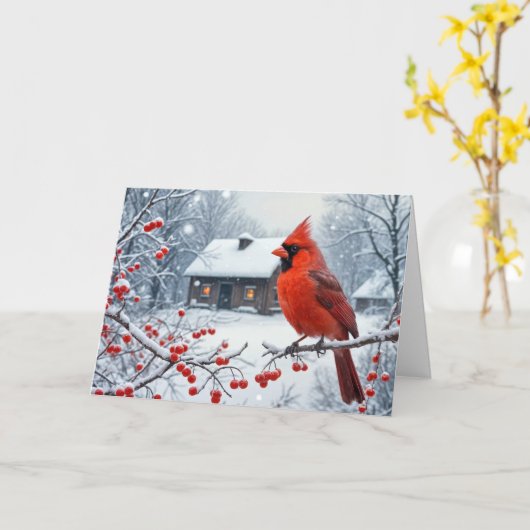 Kerst rode kardinaal op Berry Branch Kaart (Gele Bloem)