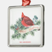 Kerst Rode Kardinaal Pine Berry Naam Metalen Ornament (Links)