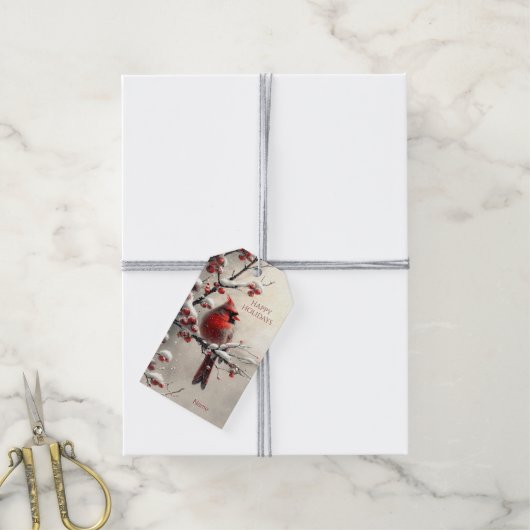 Kerst Rode Kardinaal Vakantie Cadeau Label Cadeaulabel (Met Touw)