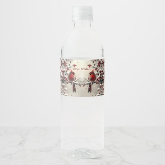 Kerst Rode Kardinaal Vakantie Water Fles Label Waterfles Etiket (Voorkant)