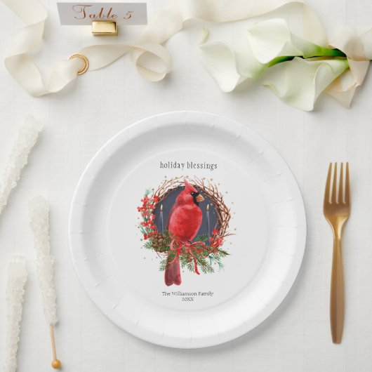 Kerst Rode Kardinaal Yule Solstice Boho Vakantie Papieren Bordje (Huwelijk)