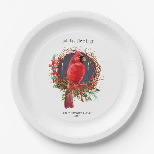 Kerst Rode Kardinaal Yule Solstice Boho Vakantie Papieren Bordje (Voorkant)