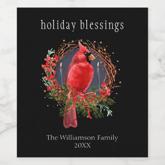 Kerst Rode Kardinaal Yule Solstice Boho Vakantie Wijn Etiket (Enkel label)