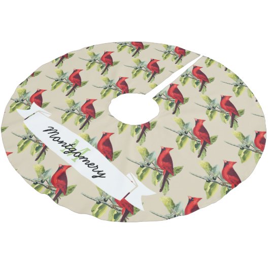 Kerst Rode Kardinalen & Familienaam Kerstboom Rok (Gekanteld)