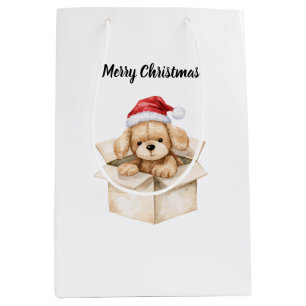 Kerst Rode Kerstman Hoed Hond in Doos Medium Cadeauzakje