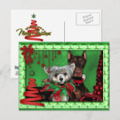 Kerst - Rode lintboom - Doberman Crestie Feestdagenkaart (Voorkant / Achterkant)