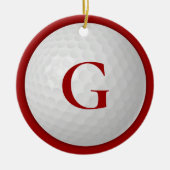 Kerst Rode Monogram Golf Bal Keramisch Ornament (Voorkant)