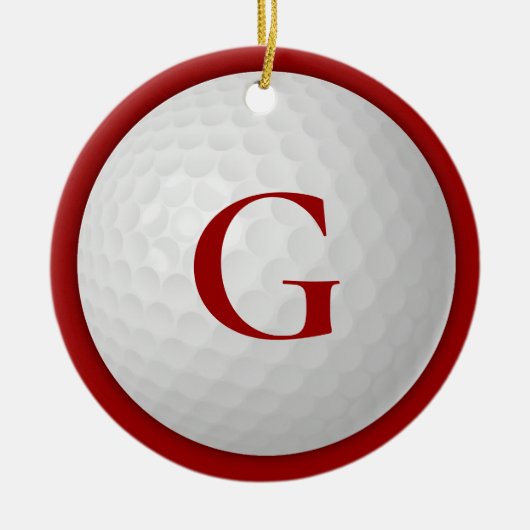 Kerst Rode Monogram Golf Bal Keramisch Ornament (Voorkant)