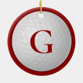 Kerst Rode Monogram Golf Bal Keramisch Ornament (Achterkant)