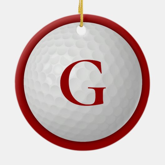 Kerst Rode Monogram Golf Bal Keramisch Ornament (Achterkant)