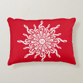 Kerst Rode ornamentaal monogram G-Clef Sneeuwvlok Accent Kussen