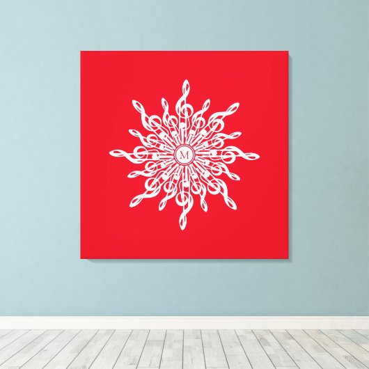 Kerst Rode ornamentaal monogram G-Clef Sneeuwvlok Canvas Afdruk (Insitu (Houten vloer))