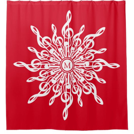 Kerst Rode ornamentaal monogram G-Clef Sneeuwvlok Douchegordijn (Voorkant)