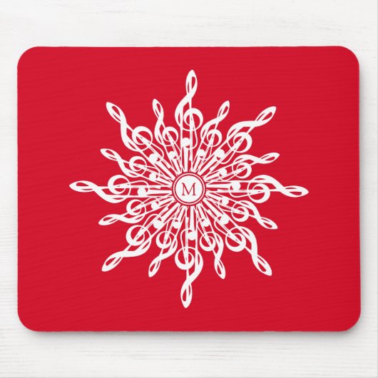 Kerst Rode ornamentaal monogram G-Clef Sneeuwvlok Muismat (Voorkant)