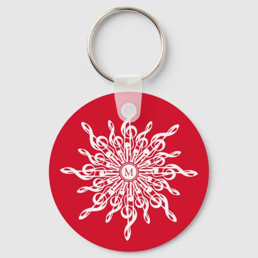 Kerst Rode ornamentaal monogram G-Clef Sneeuwvlok Sleutelhanger (Voorkant)