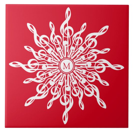 Kerst Rode ornamentaal monogram G-Clef Sneeuwvlok Tegeltje (Voorkant)