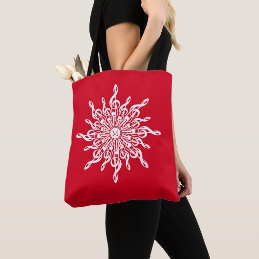 Kerst Rode ornamentaal monogram G-Clef Sneeuwvlok Tote Bag (Dichtbij)
