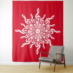 Kerst Rode ornamentaal monogram G-Clef Sneeuwvlok Wandkleed