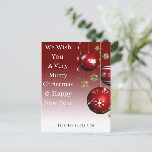Kerst rode Ornamenten in rode ombre achtergrond Feestdagenkaart (Staand voorkant)