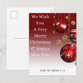 Kerst rode Ornamenten in rode ombre achtergrond Feestdagenkaart (Voorkant / Achterkant)