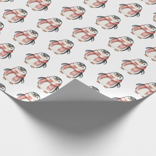 Kerst rode pepermunt pinguïns cadeaupapier (Hoek)