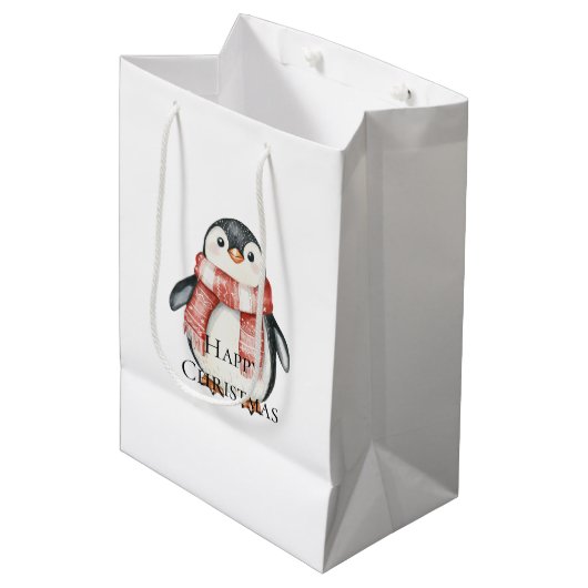 Kerst rode pepermunt pinguïns medium cadeauzakje (Voorkant Gekanteld)