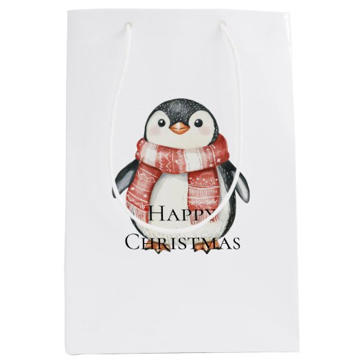 Kerst rode pepermunt pinguïns medium cadeauzakje (Voorkant)