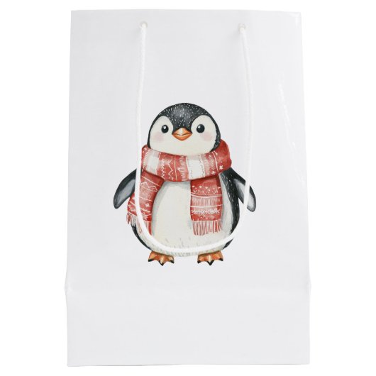 Kerst rode pepermunt pinguïns medium cadeauzakje (Achterkant)