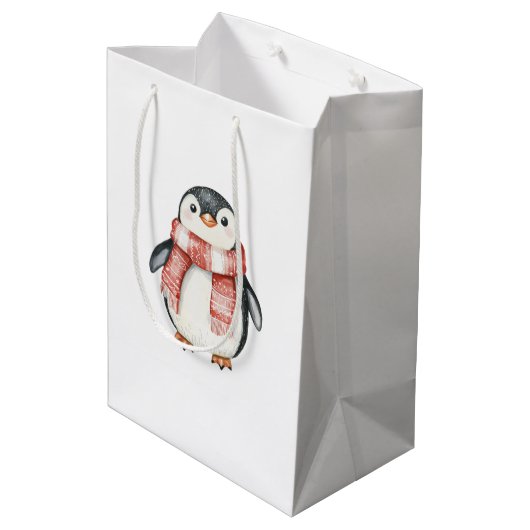 Kerst rode pepermunt pinguïns medium cadeauzakje (Achterkant Gekanteld)