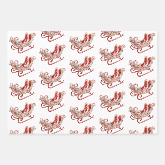 Kerst Rode pepermunt rendier Santa Sleigh Inpakpapier Vel (Voorkant 3)