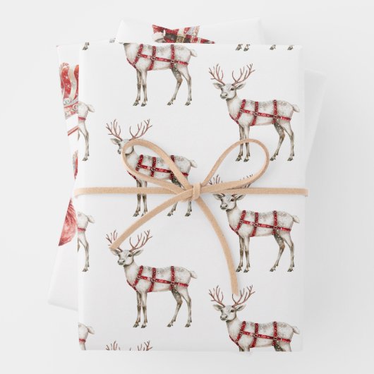 Kerst Rode pepermunt rendier Santa Sleigh Inpakpapier Vel (In situ)