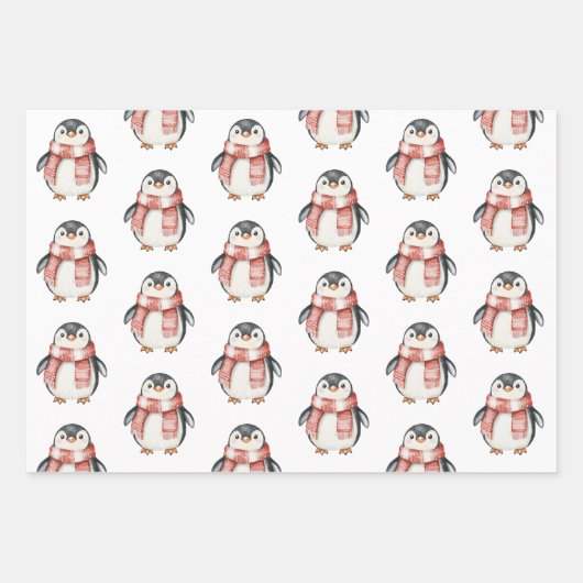 Kerst Rode Pepermunt Snowman Snowflake Penguin Inpakpapier Vel (Voorkant 3)