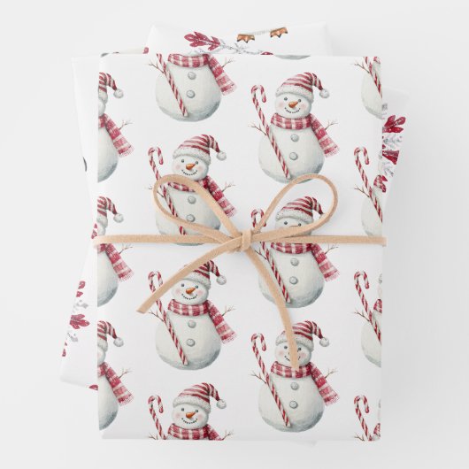 Kerst Rode Pepermunt Snowman Snowflake Penguin Inpakpapier Vel (In situ)
