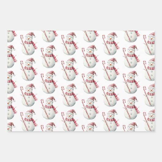 Kerst Rode Pepermunt Snowman Snowflake Penguin Inpakpapier Vel (Voorkant)