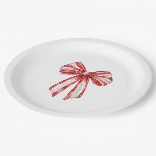 Kerst rode pepermunt witte bogen papieren bordje (Gekanteld)