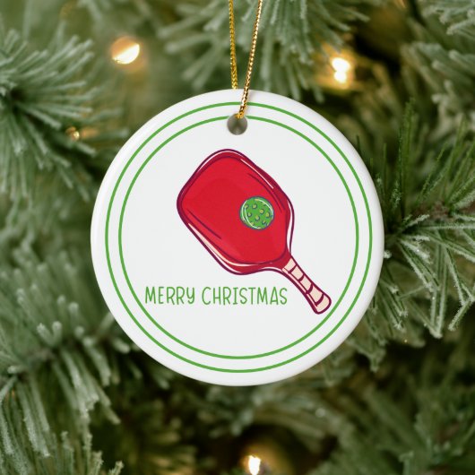Kerst Rode Pickleball Paddle Ontwerp Festief Keramisch Ornament (Boom)