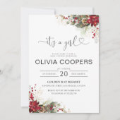 Kerst Rode Poinsettia Baby shower Invitation Kaart (Voorkant)