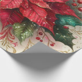 Kerst Rode Poinsettia Bloem Inpakpapier (Hoek)