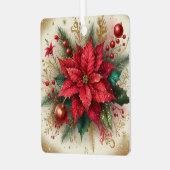 Kerst Rode Poinsettia Bloem met Gouden Glitter Metalen Ornament (Voorkant links)